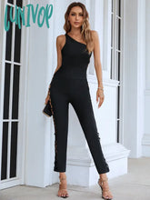 Lunivop Chic Women Summer Sexy One Shoulder Hollow Out Cut Black Bodycon Bandage Jumpsuit Celebrity